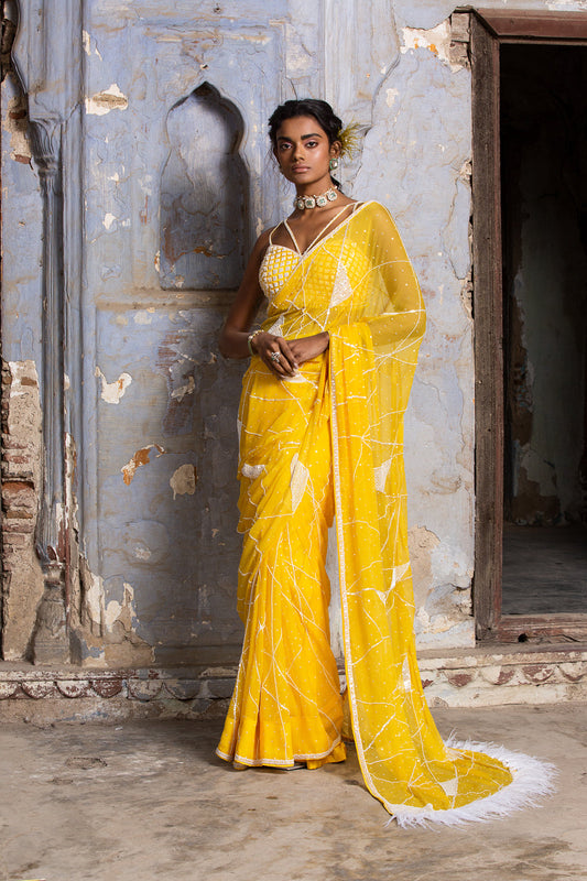 KRITI SHETTY In Yellow Chiffon Saree With Organza Blouse