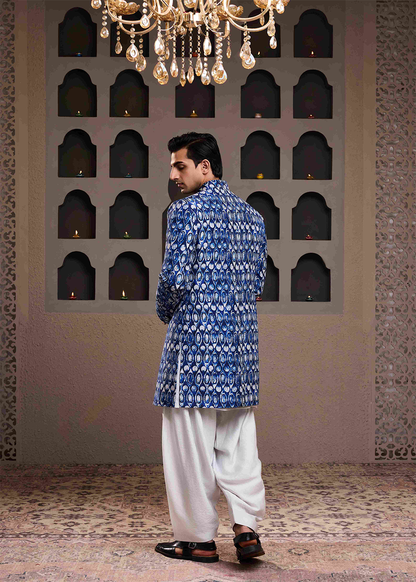 Indigo Printed Sherwani Kurta Salwar