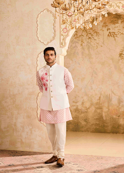 Ivory Floral Bundi Pink Kurta Churidar