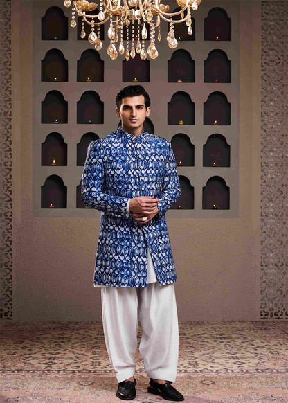 Indigo Printed Sherwani Kurta Salwar
