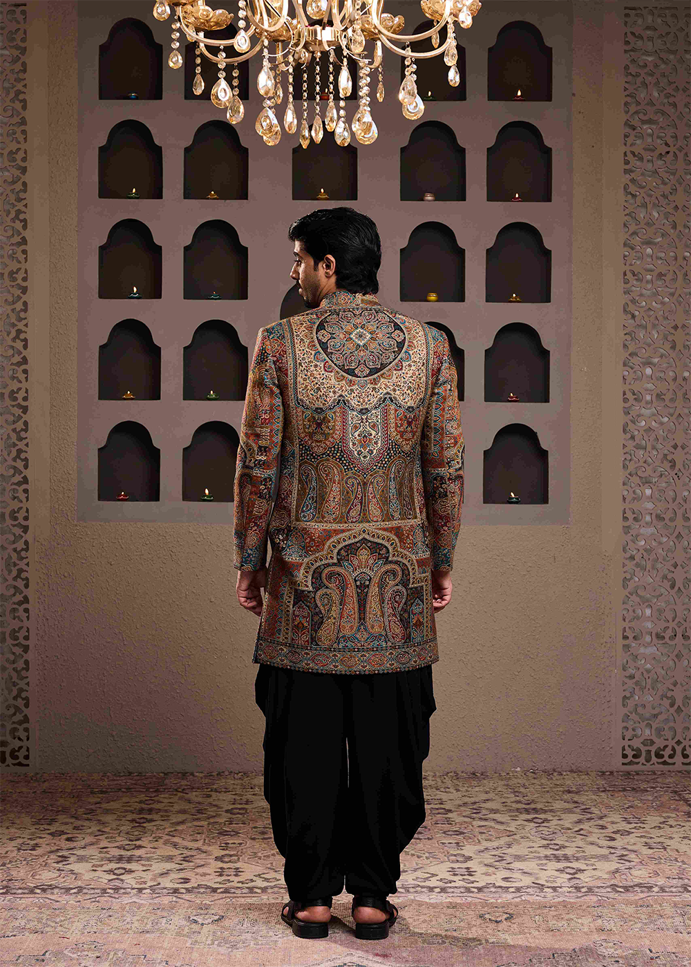 Jamawar  Achkan Black Kurta Dhoti Salwar