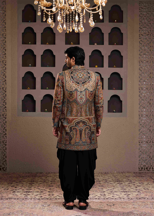 Jamawar  Achkan Black Kurta Dhoti Salwar