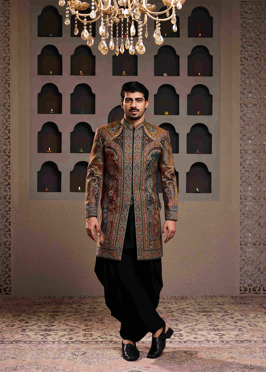 Jamawar  Achkan Black Kurta Dhoti Salwar