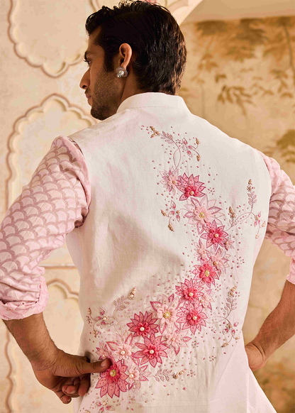 Ivory Floral Bundi Pink Kurta Churidar