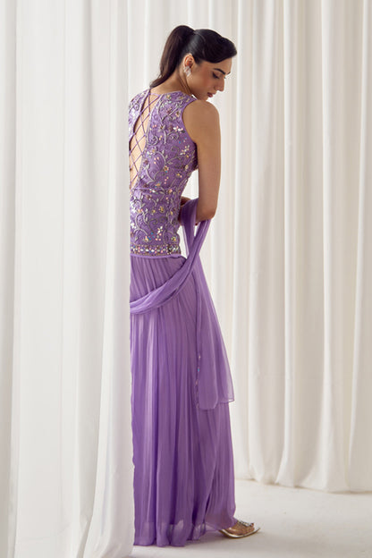 Lavender Fitted Kurta With Sharara Set