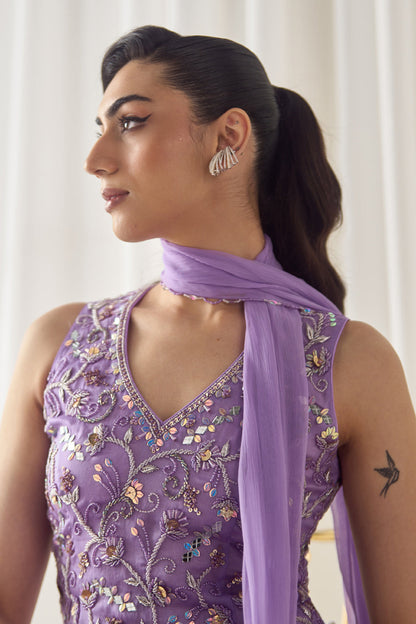 Lavender Fitted Kurta With Sharara Set