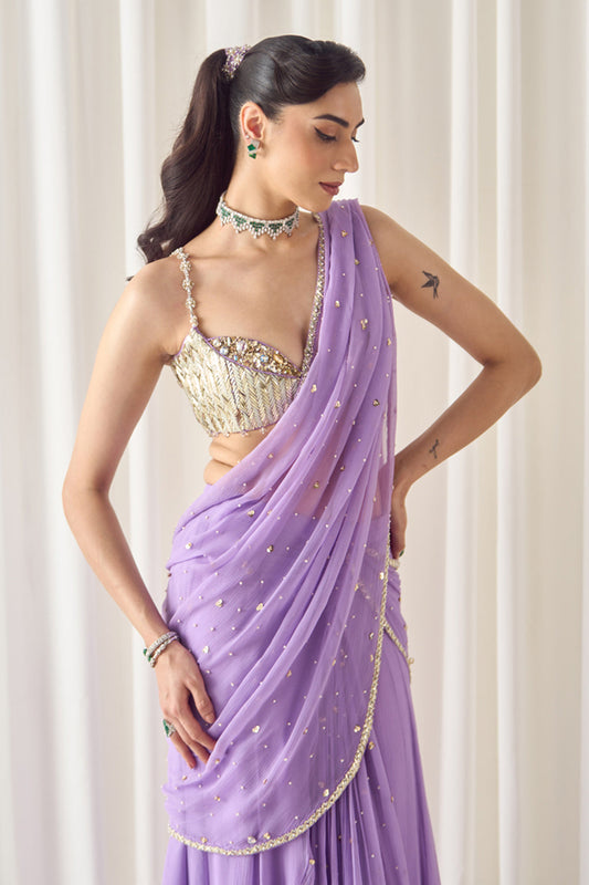 Lavender Pre-Stitched Saree With Blouse