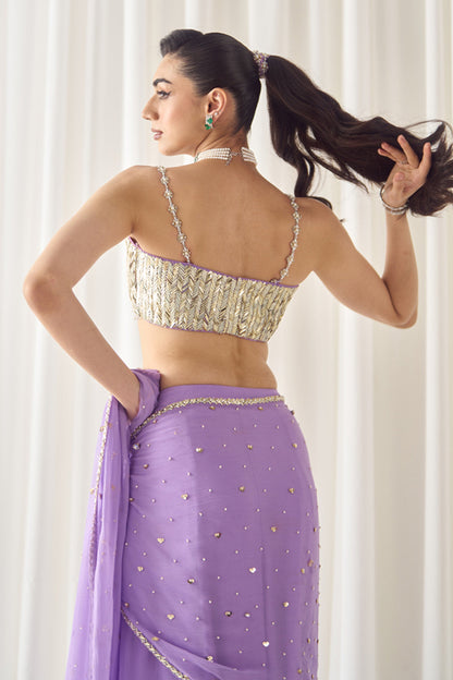 Lavender Pre-Stitched Saree With Blouse
