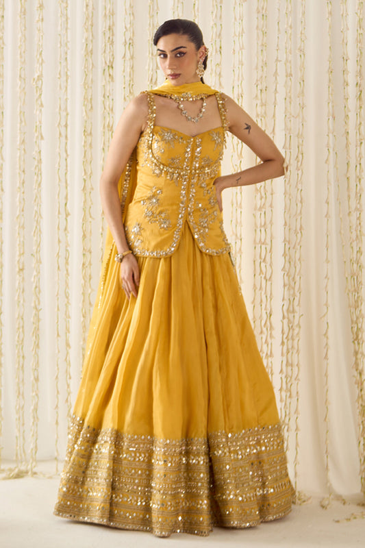 Mustard Peplum and Lehenga Set