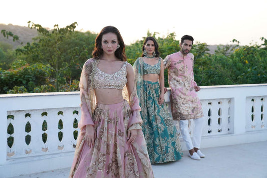 Pink Organza Floral Lehenga Set