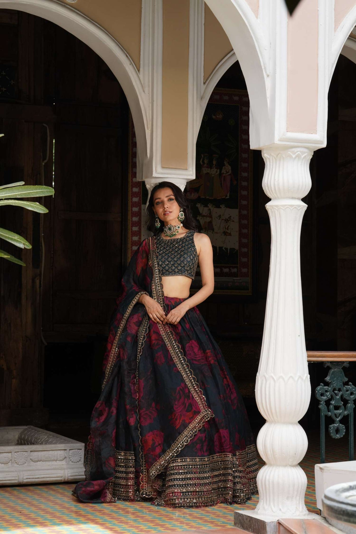 Teal Blue Floral Lehenga Set