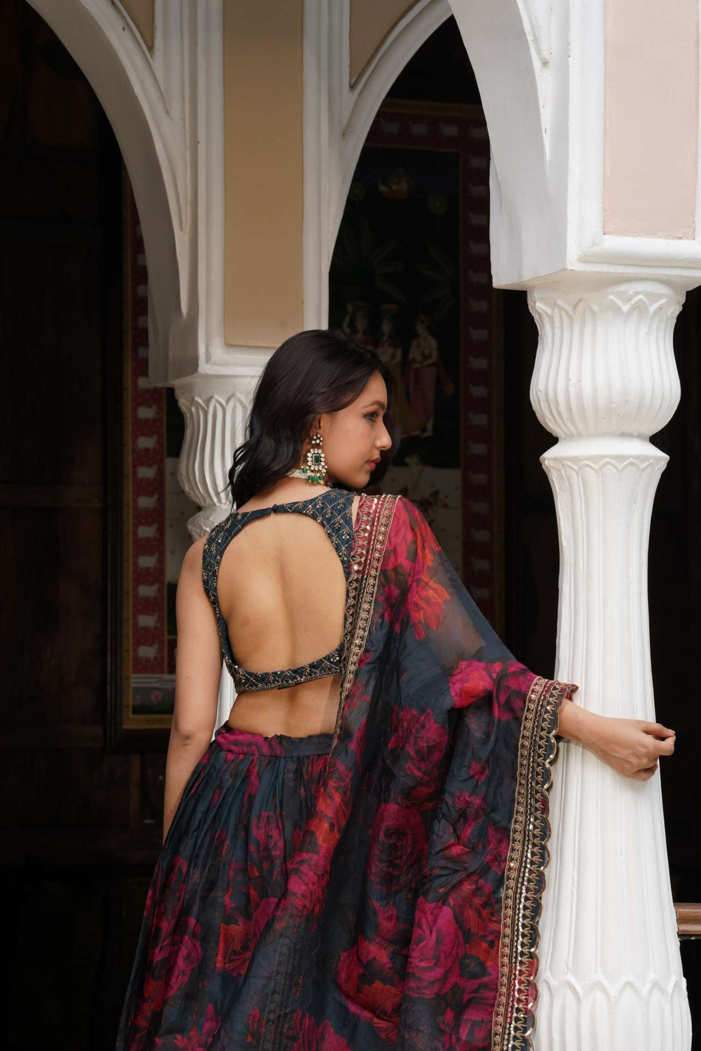 Teal Blue Floral Lehenga Set