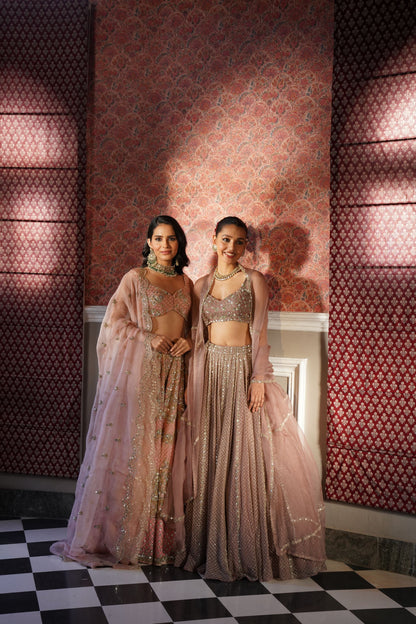 Peach Pink Organza Bridal Lehenga Set