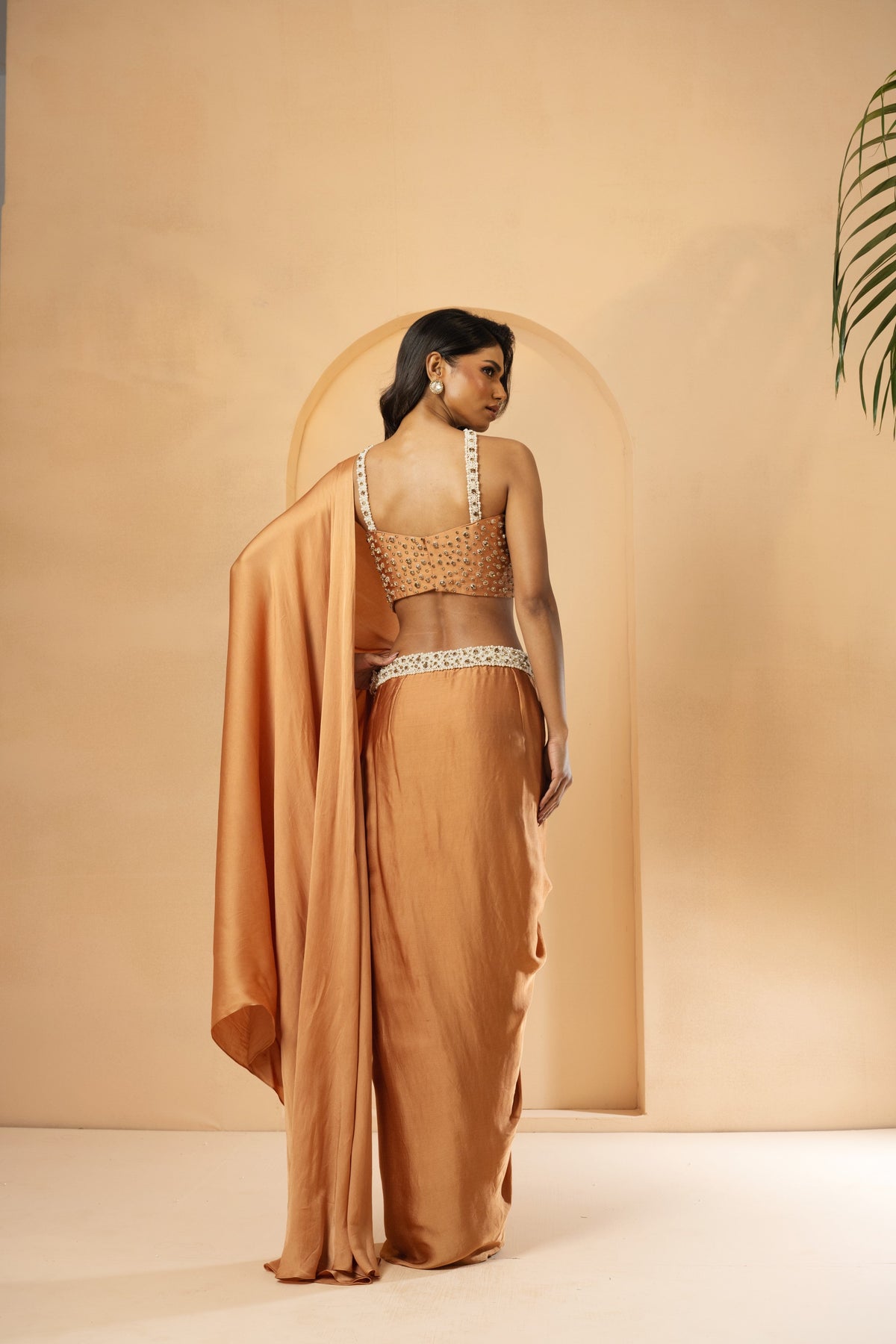 Golden Pre-Stitched Corset Drape Saree