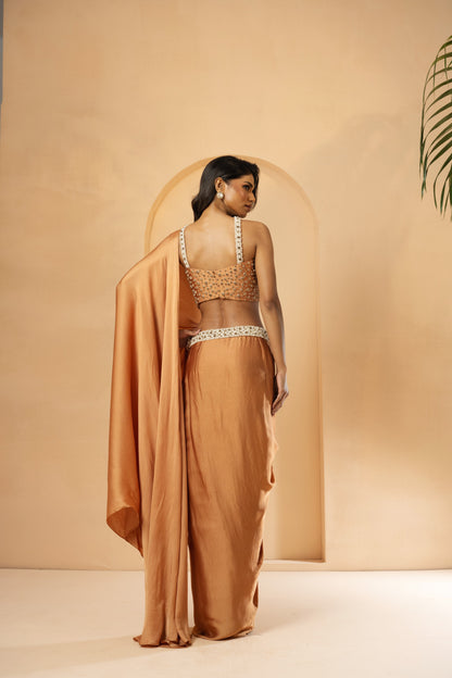 Golden Pre-Stitched Corset Drape Saree