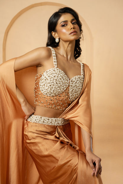 Golden Pre-Stitched Corset Drape Saree