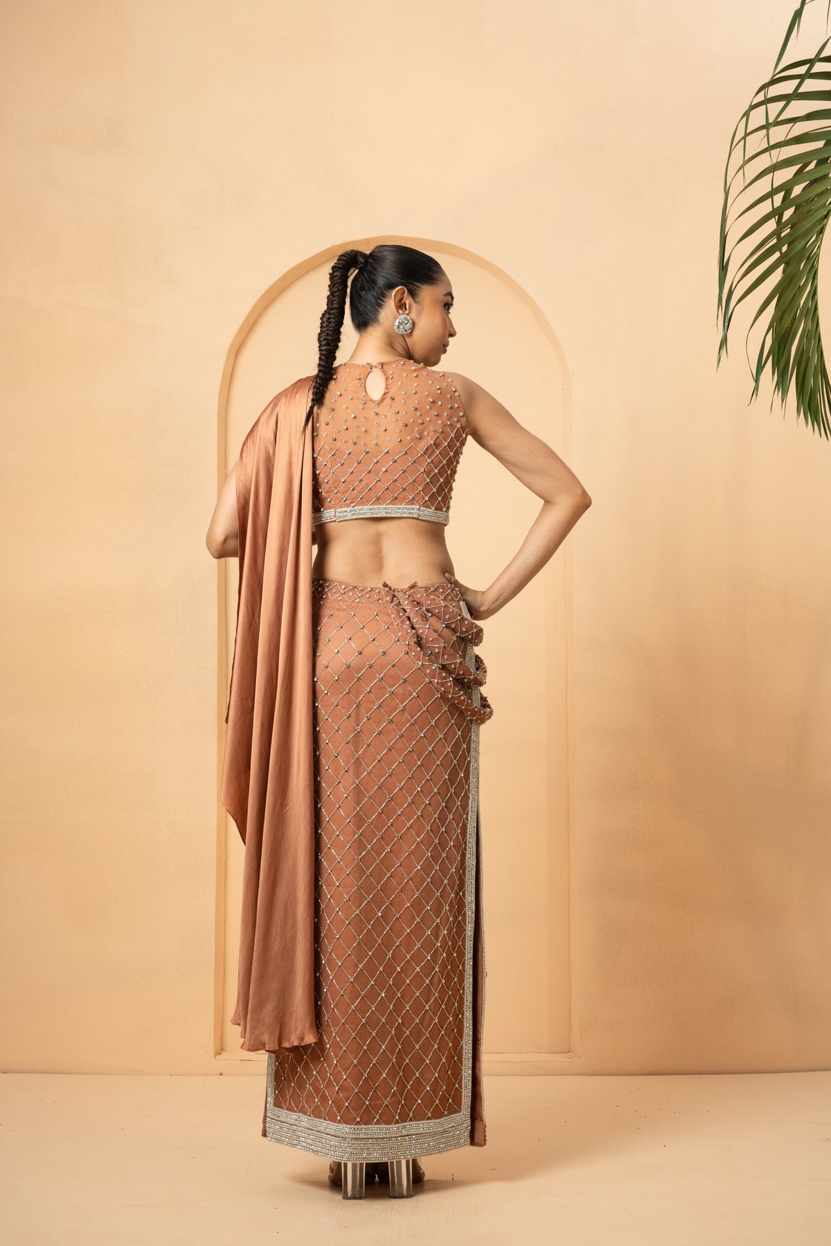 Beige Saree with Twisted Drape Dupatta