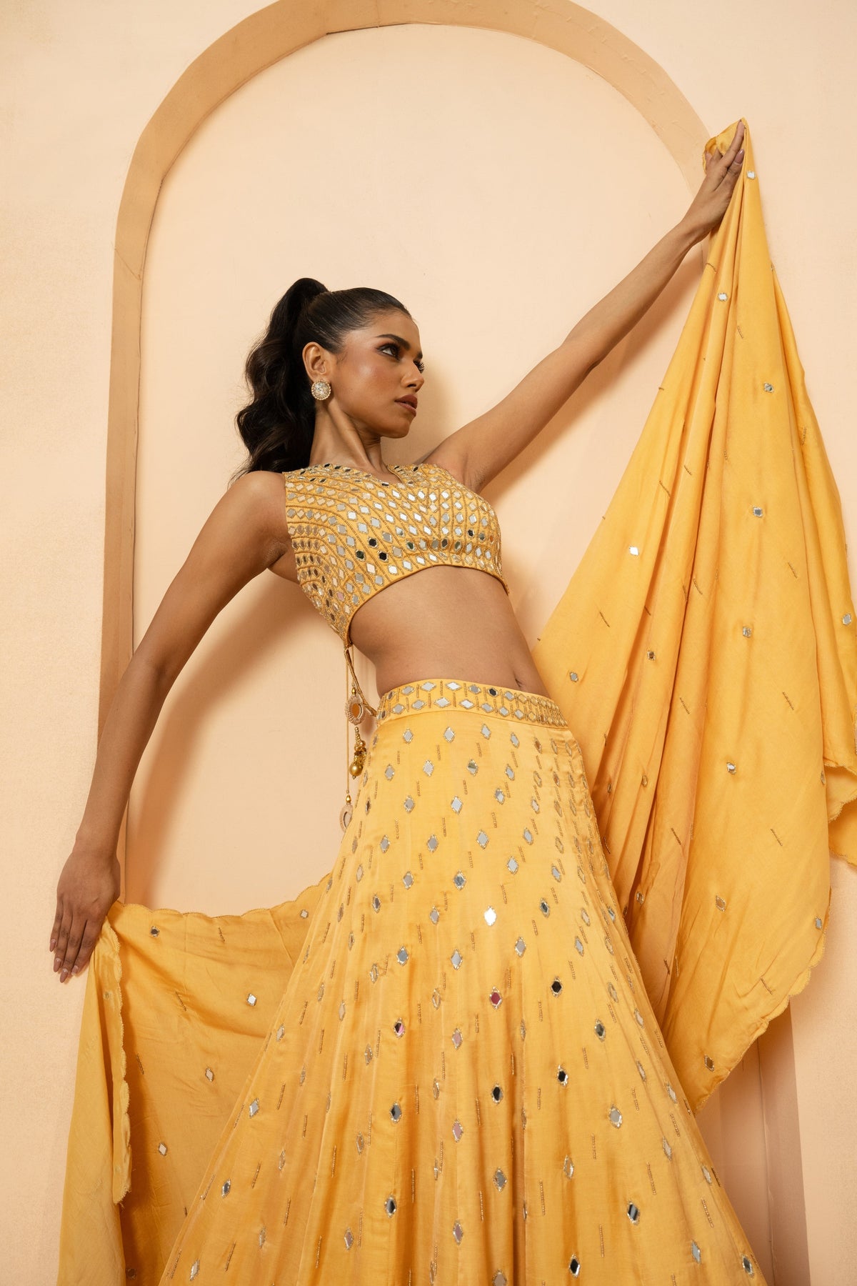 Golden Mirror Lehenga Set