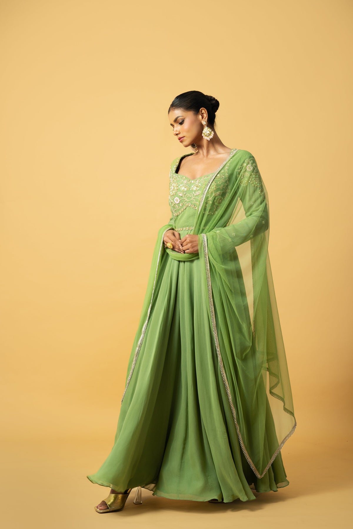 Mint Green Anarkali with Hand Embroidery