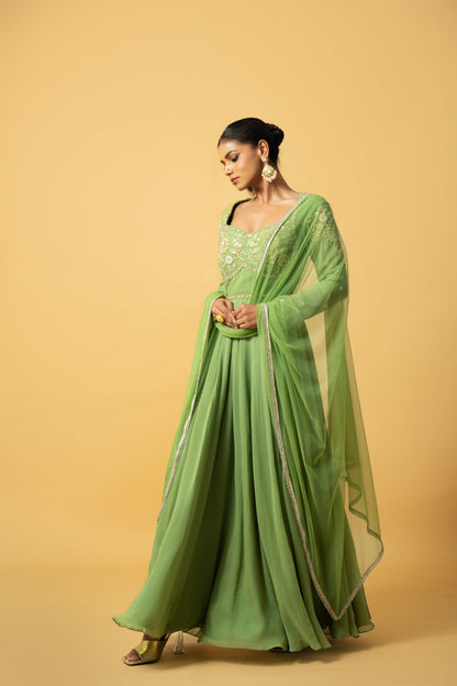 Mint Green Anarkali with Hand Embroidery