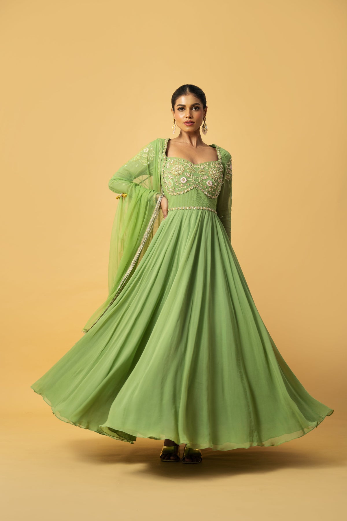 Mint Green Anarkali with Hand Embroidery