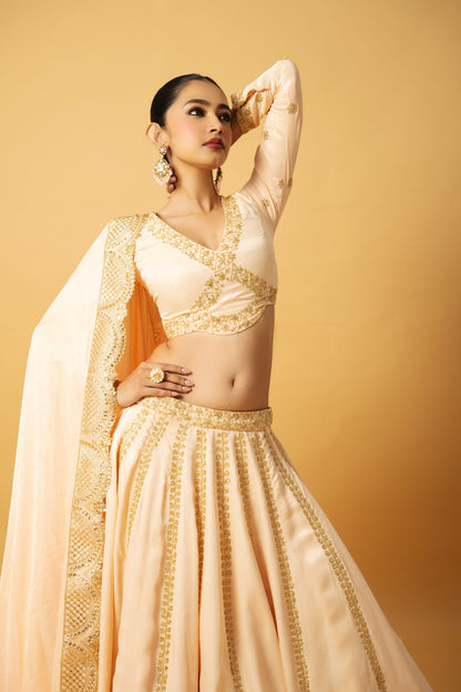 Peach Full Sleeve Modal Satin Lehenga
