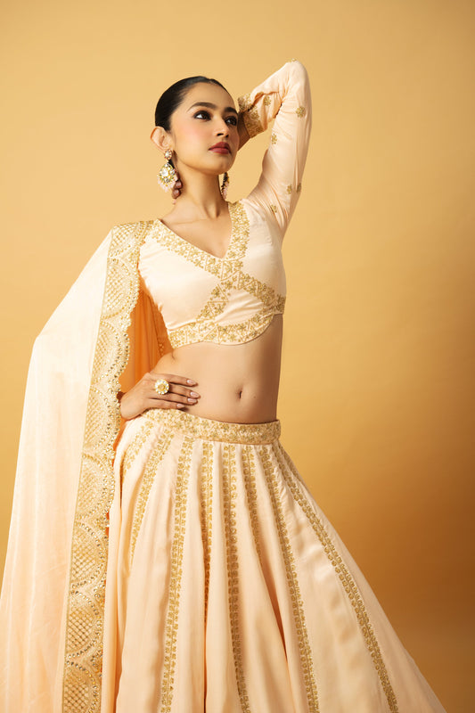 Peach Full Sleeve Modal Satin Lehenga