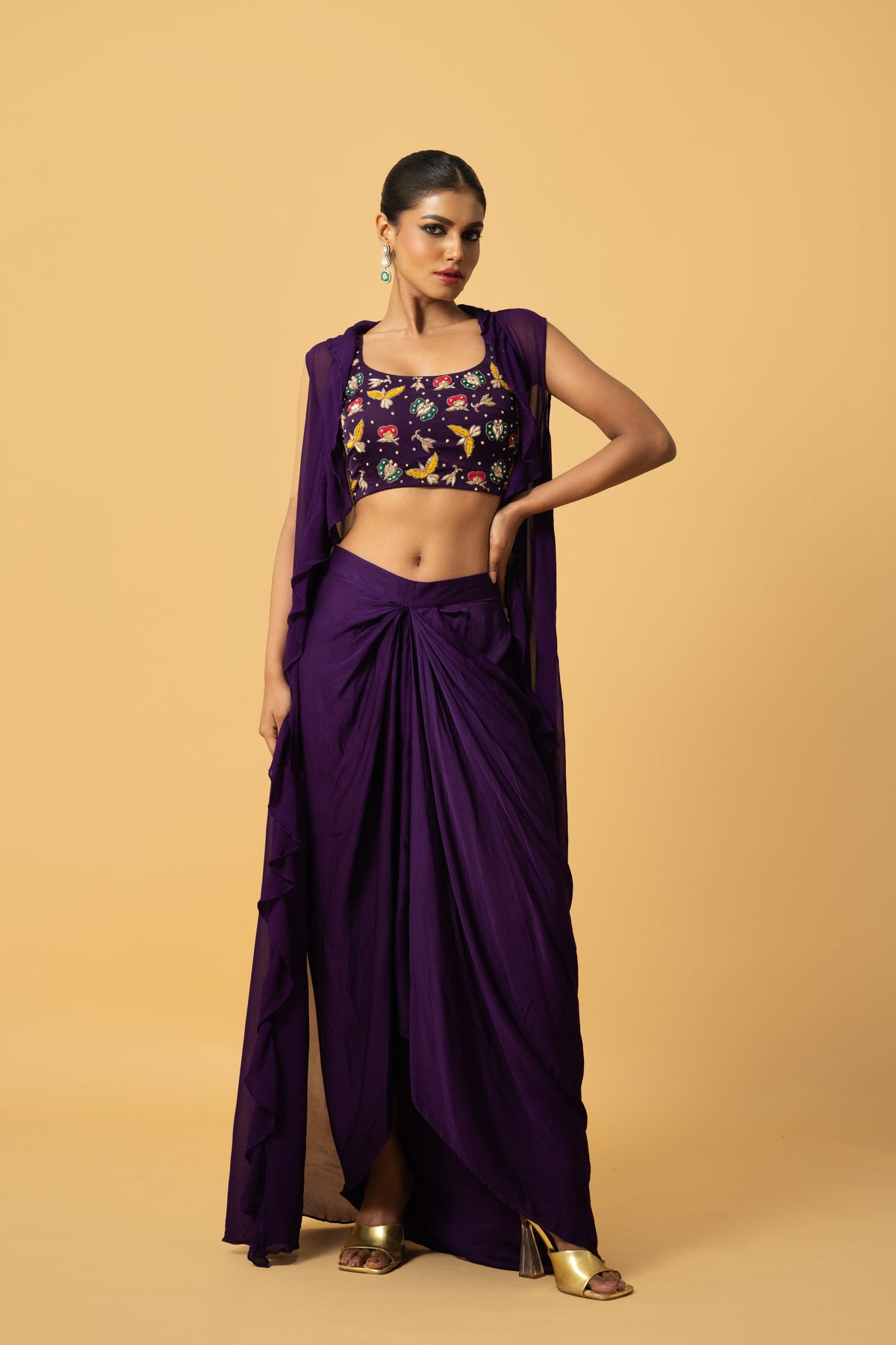 Violet Co-Ord Set with Cape