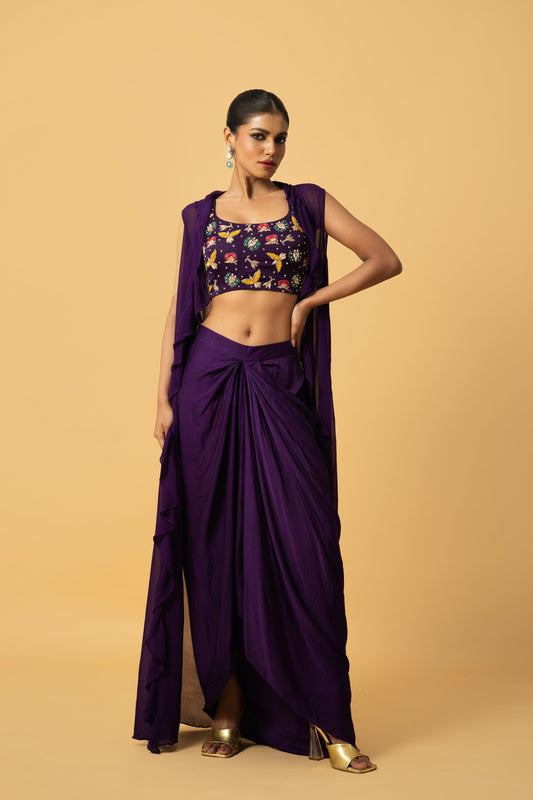 Violet Co-Ord Set with Cape