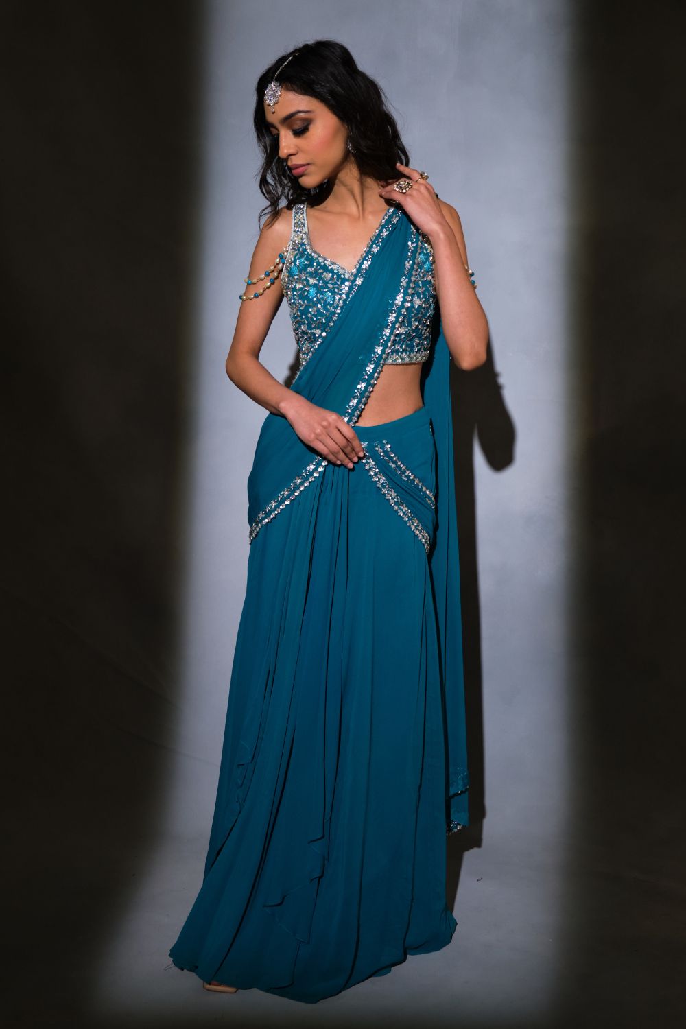 Turquoise Slit Saree