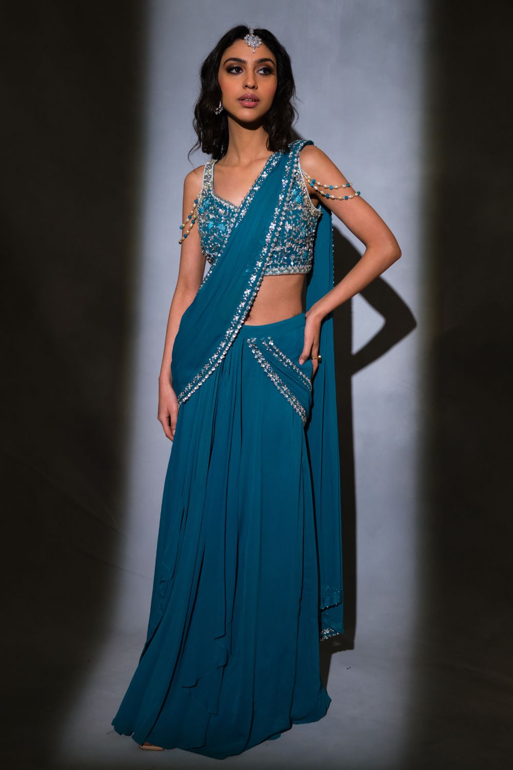 Turquoise Slit Saree