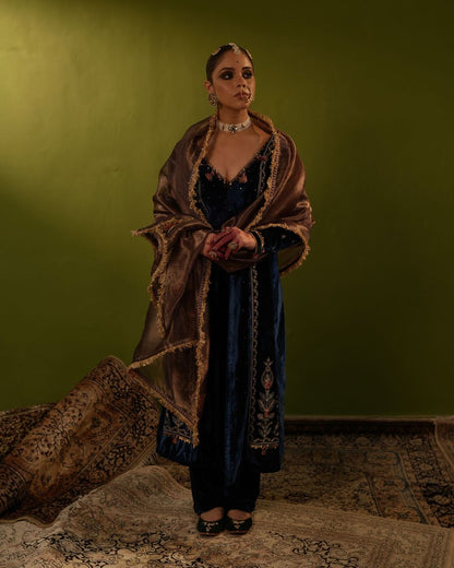 Blue Velvet Kurta Set