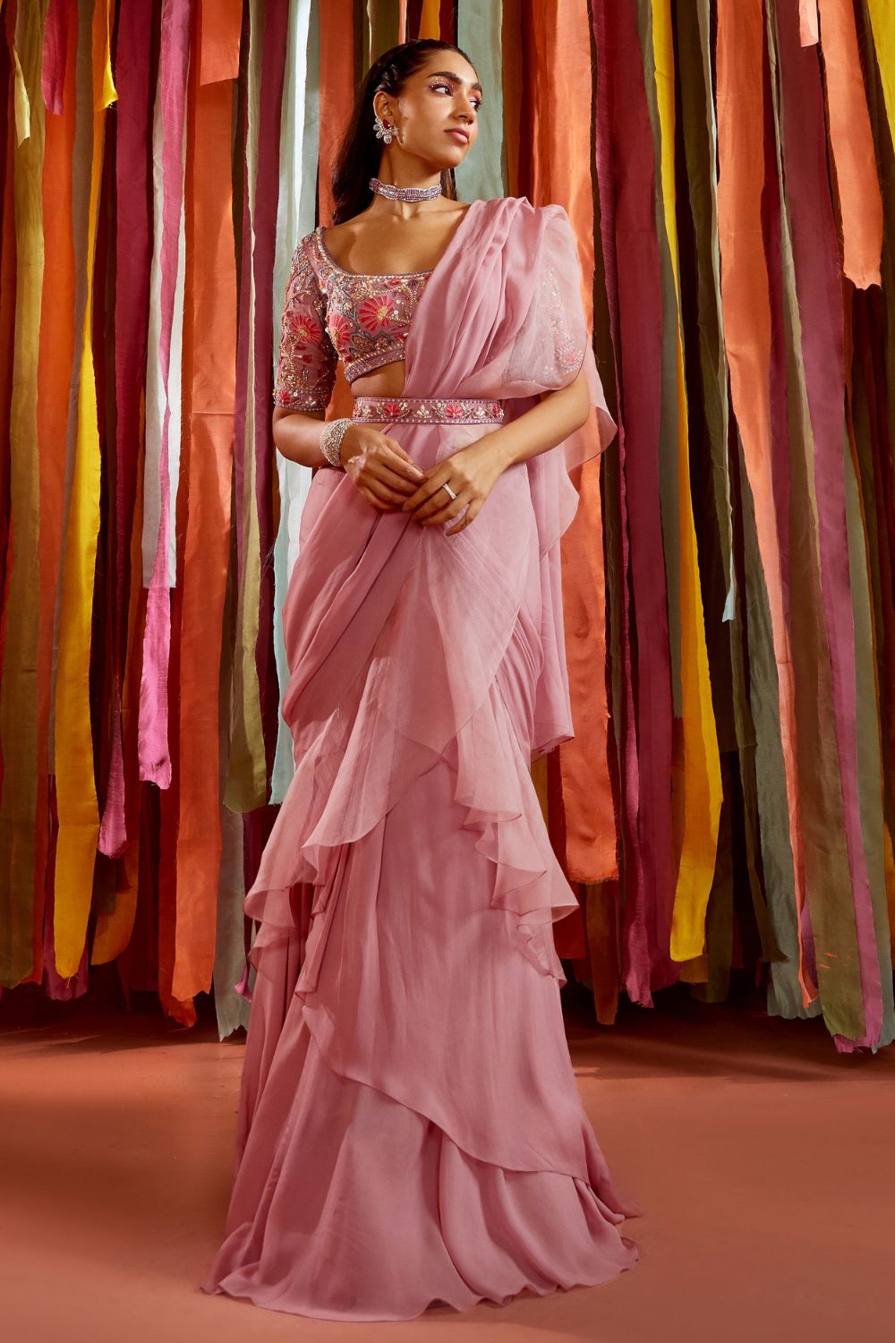 MAUVE RUFFLE SAREE