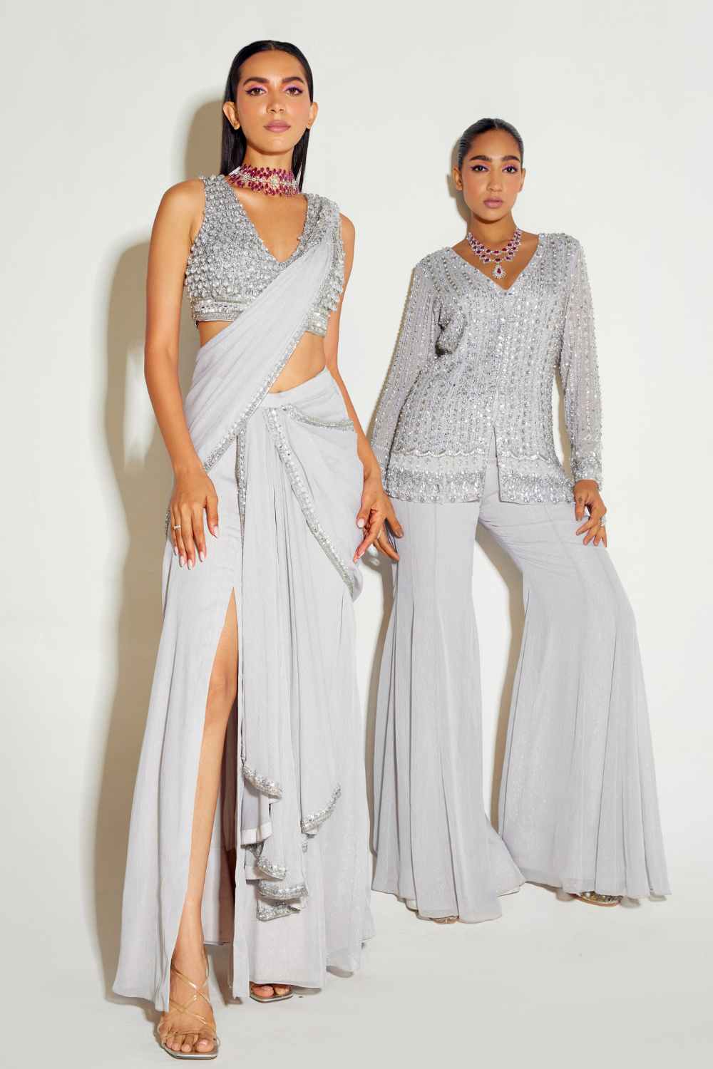 GREY SLIT SAREE