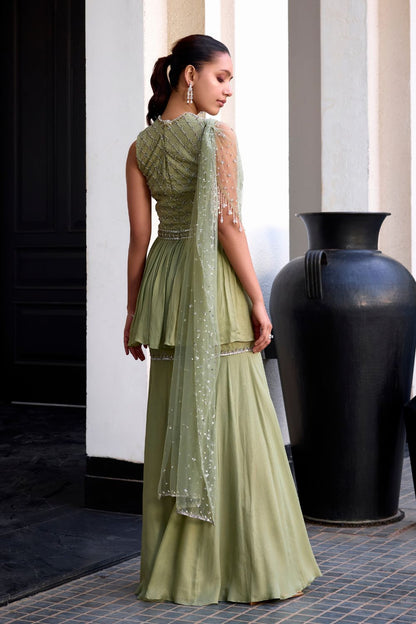 Sage Green Peplum With Drape Set