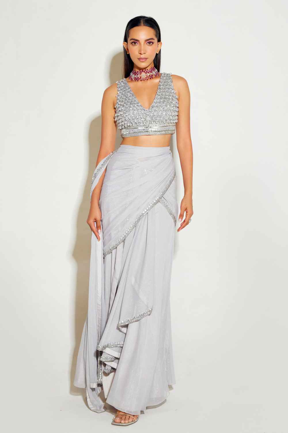 GREY SLIT SAREE