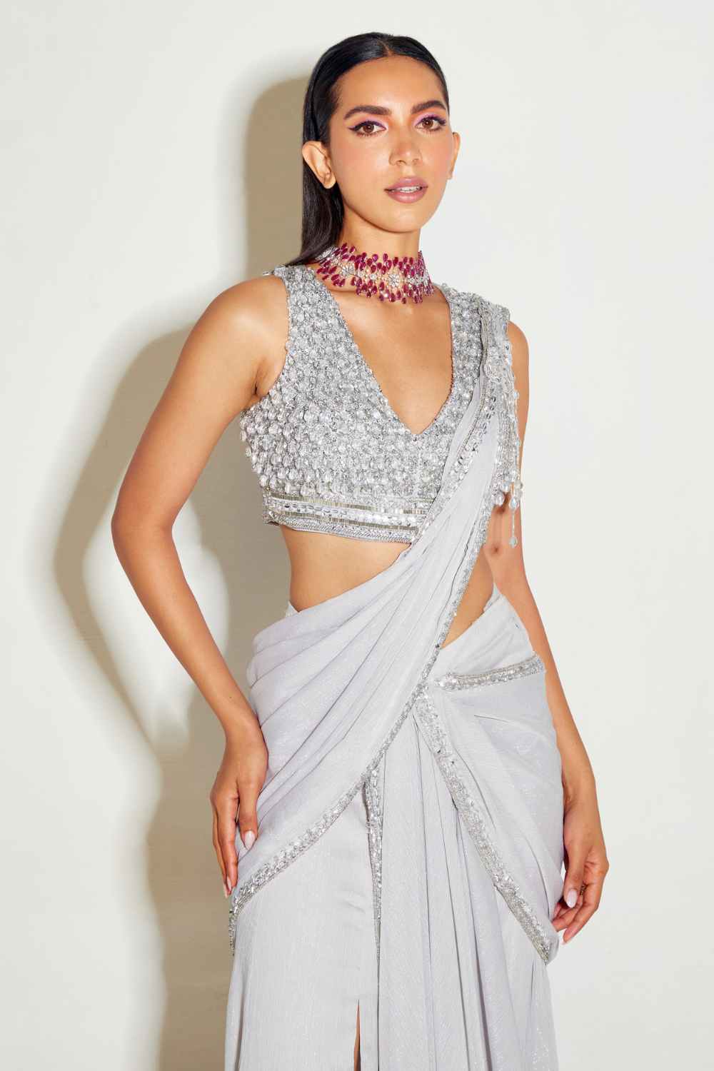 GREY SLIT SAREE