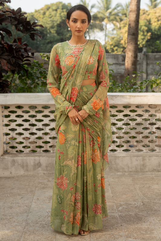 ALAIA SAREE SET – SAGE GREEN
