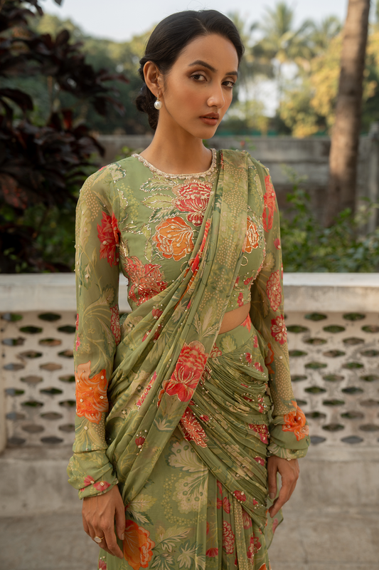 ALAIA SAREE SET – SAGE GREEN
