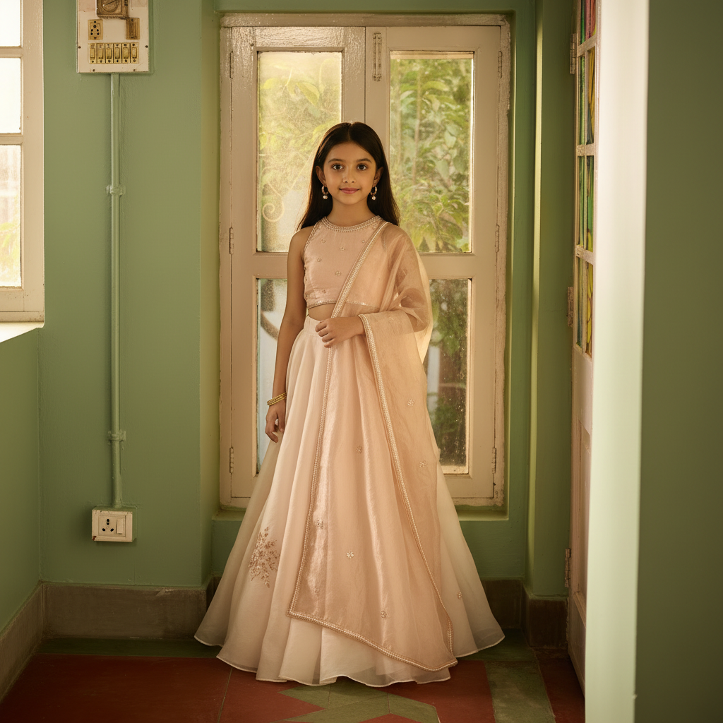 Frosted Blush Pink Organza Lehenga Set