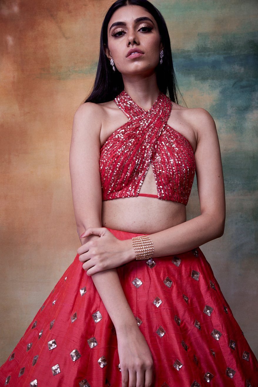 Halter Drape Crop Top &amp; Skirt Set