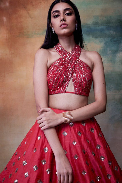 Halter Drape Crop Top &amp; Skirt Set