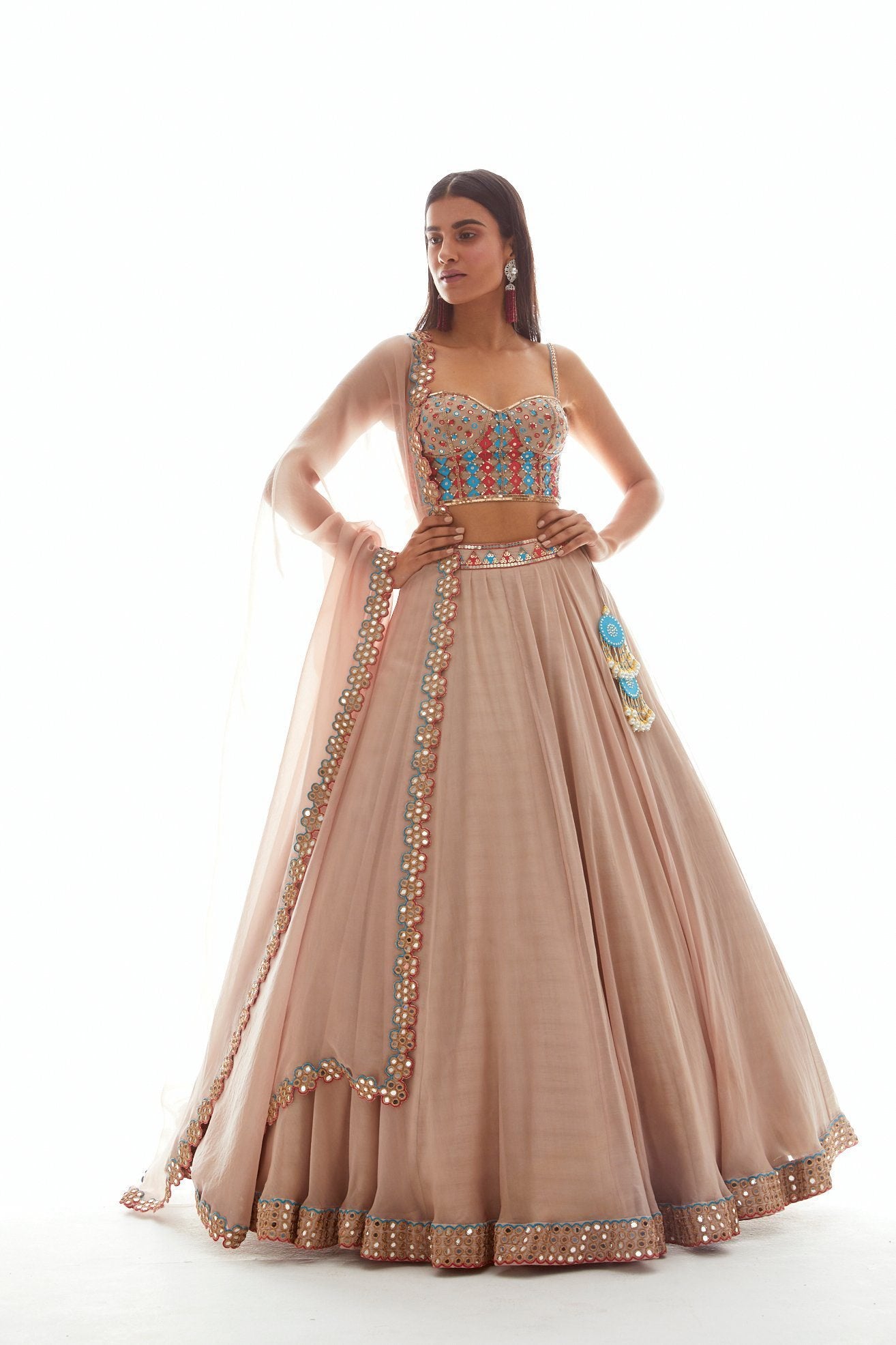 Beige Applique Corset Lehenga Set