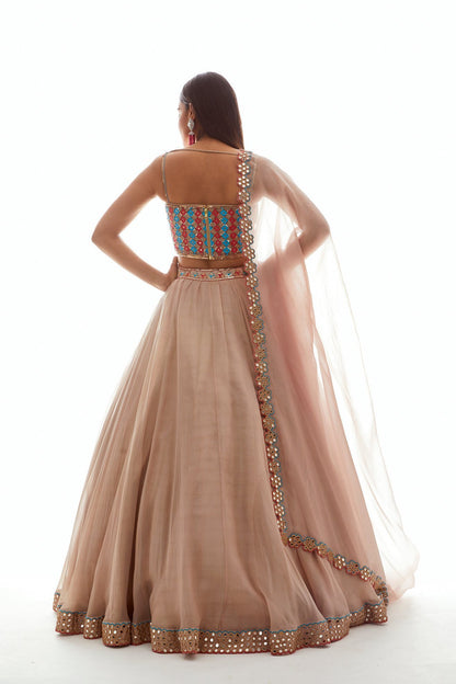 Beige Applique Corset Lehenga Set