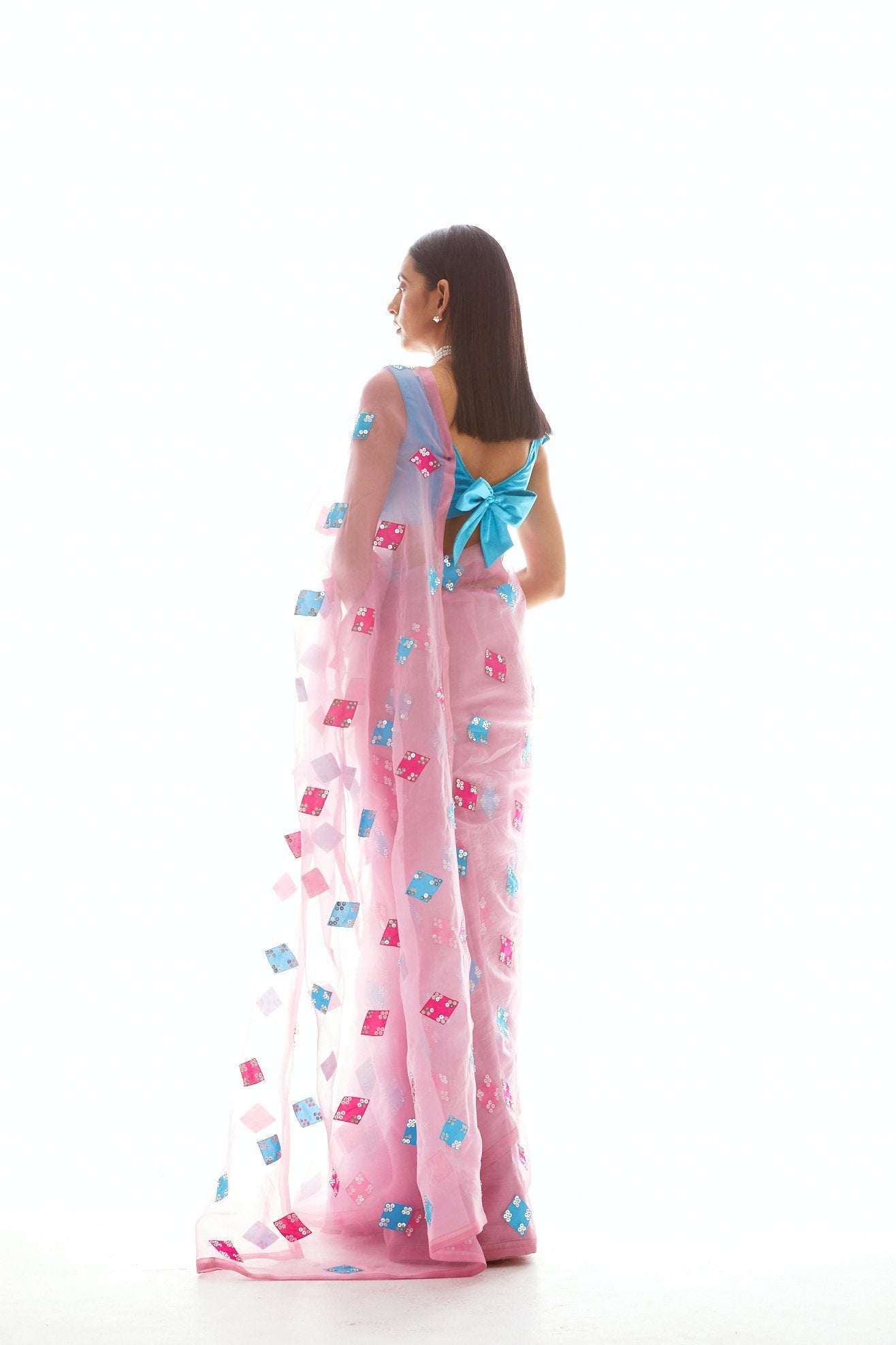 Onion Pink Applique Saree Set