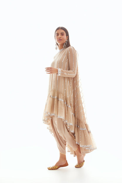 Beige High Low Kurta Set