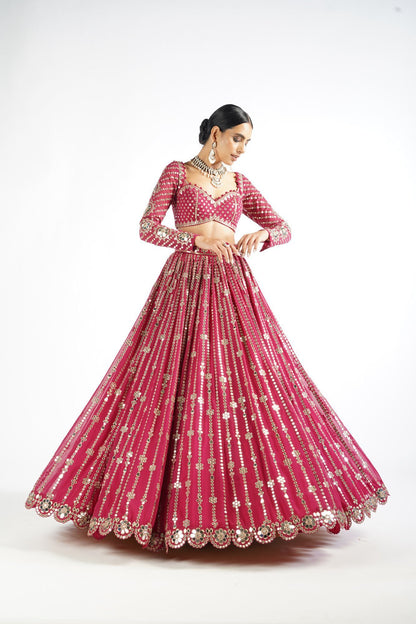 Mellow Wine Small Flower Linear Lehenga Set