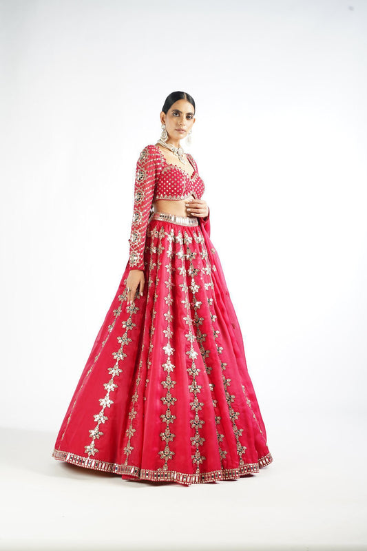 Crimson Red Chandelier Drop Lehenga Set