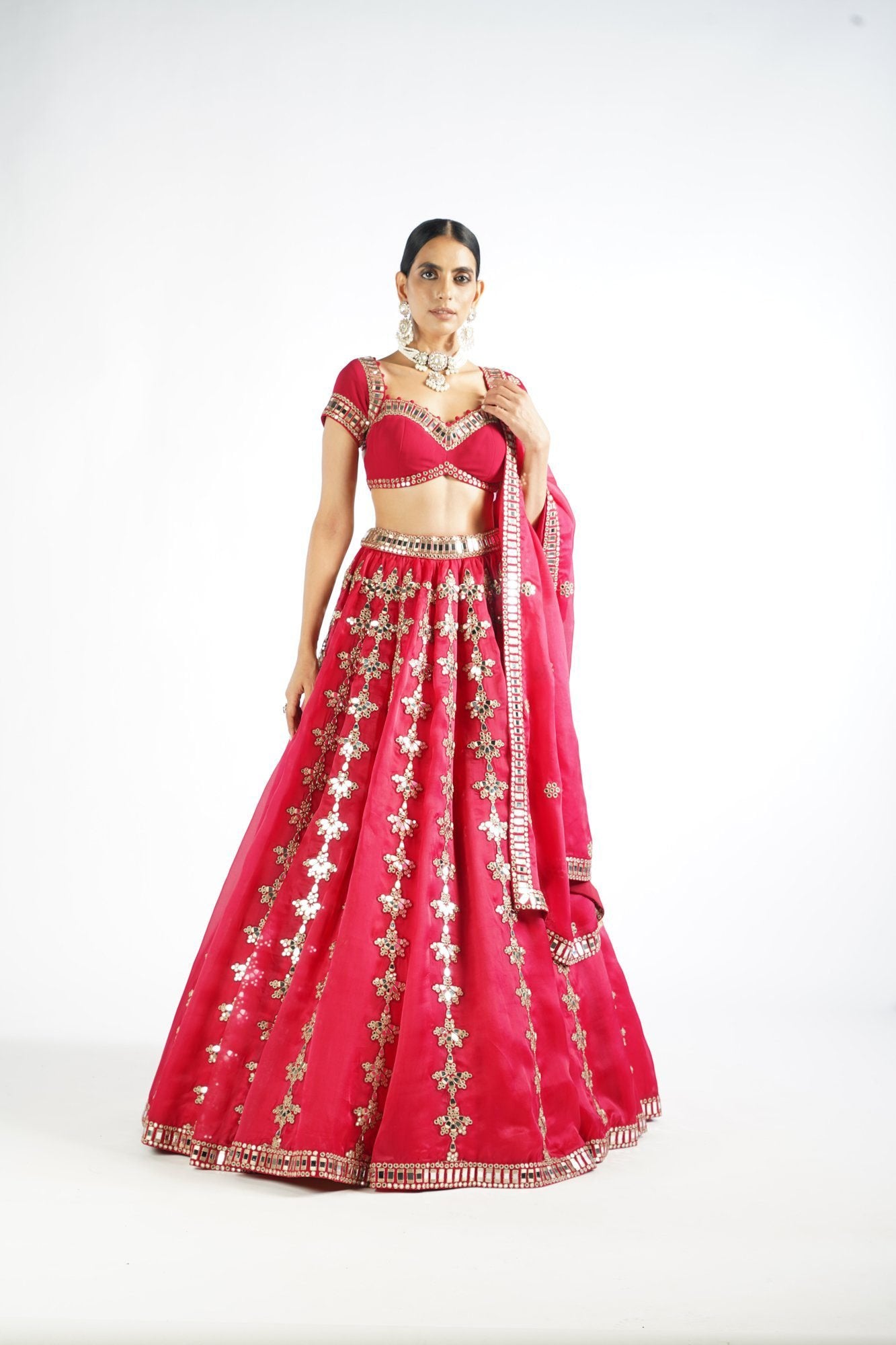 Crimson Red Chandelier Drop Lehenga Set