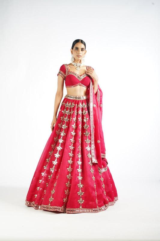 Crimson Red Chandelier Drop Lehenga Set